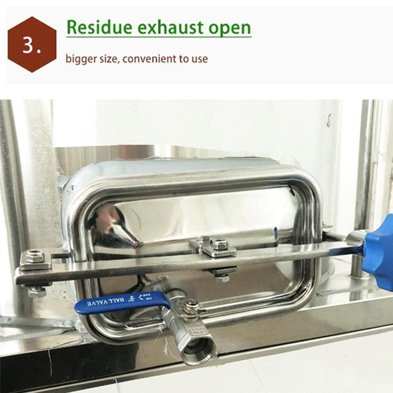 Close up detail of residue discharge outlet of alcohol distillation equipment
