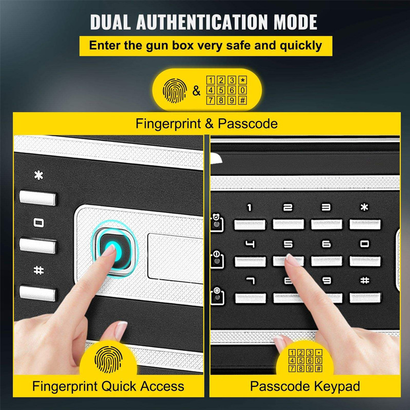 A close-up view of the electronic digital lock and manual override keyhole, emphasizing the dual security system and durable buttons.