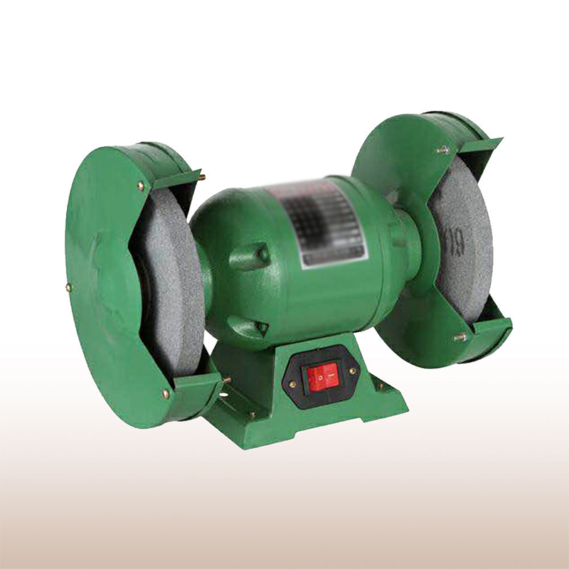 The main body of the machine is green, adopting a symmetrical double-grinding-wheel layout.
