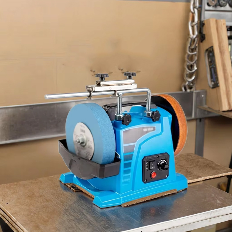 It features a blue plastic housing with a sturdy base for stability.