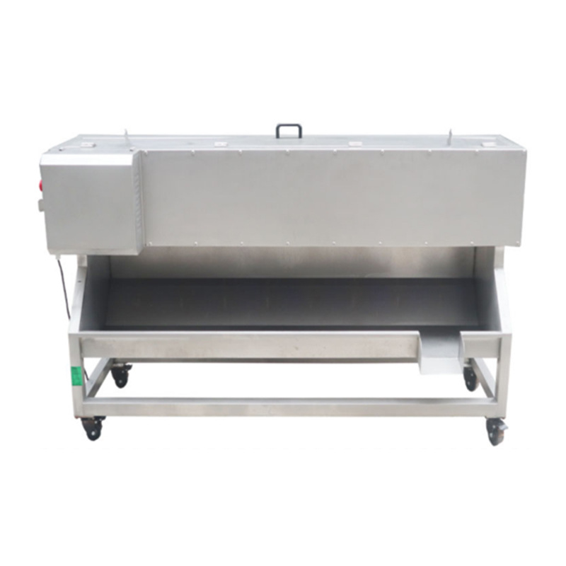 Fully automatic white radish peeler with smooth discharge and no jamming.