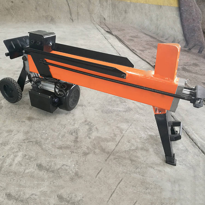 Mobile electric motor wood splitter outdoors