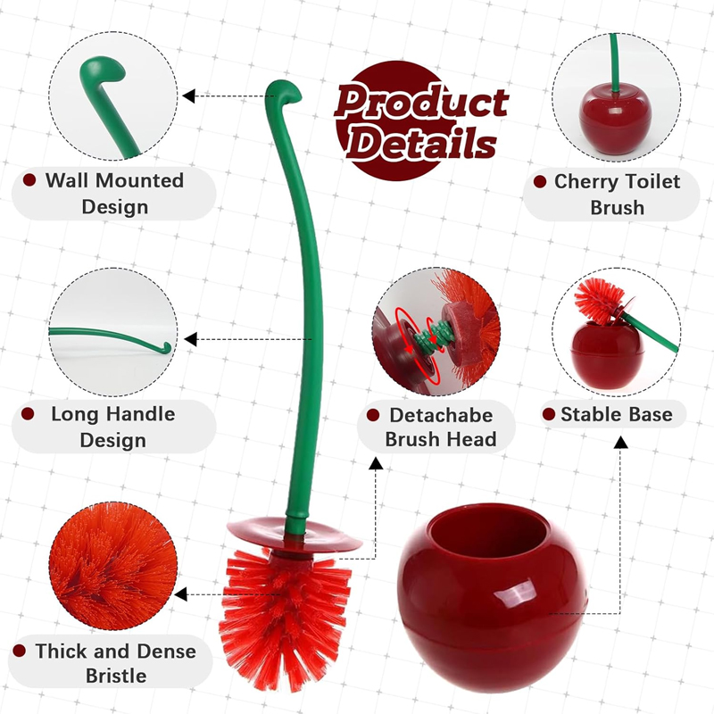 This Red Cherry toilet brush set features a fun and creative design and powerful cleaning capabilities.