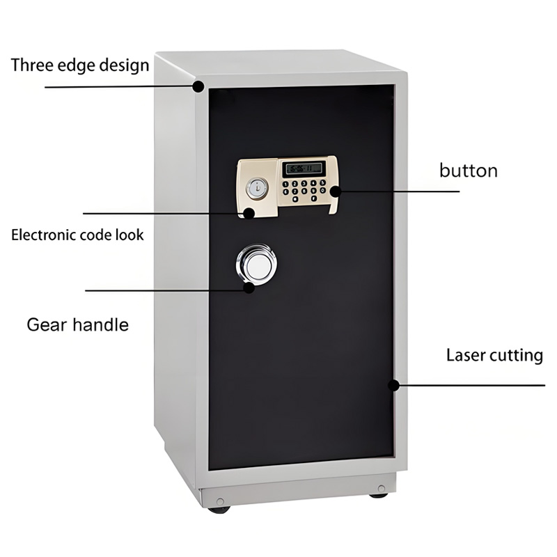 Introduction to the components of an all-steel security safe.