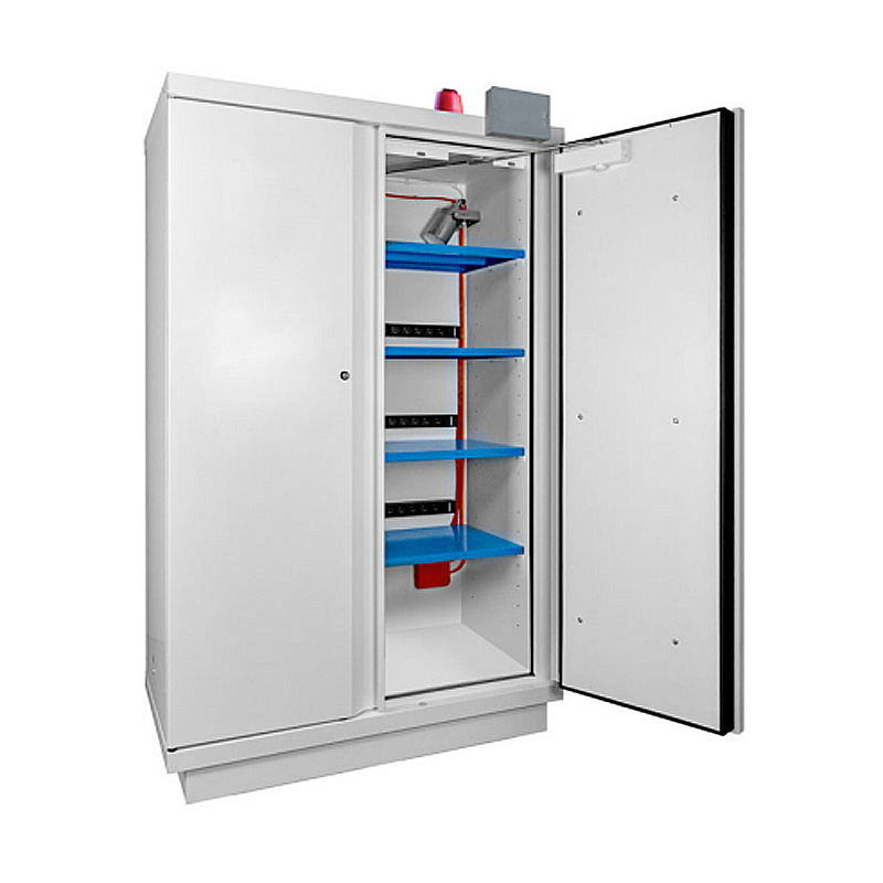 Fire-resistant safety cabinet door open shot.