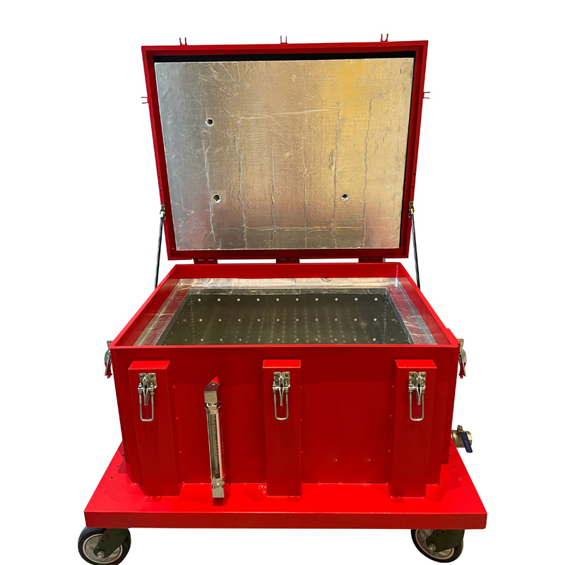 Steel outdoor safety storage cabinet door open shot.