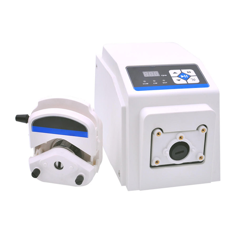 Stepper motor peristaltic pump close-up detail.
