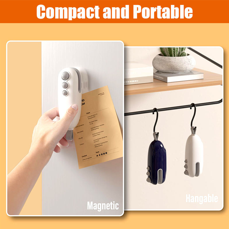 This mini bag sealer has built-in sharp blades