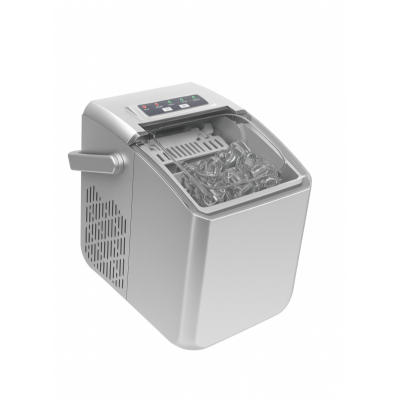 The compact portable ice maker features an intuitive touch panel.