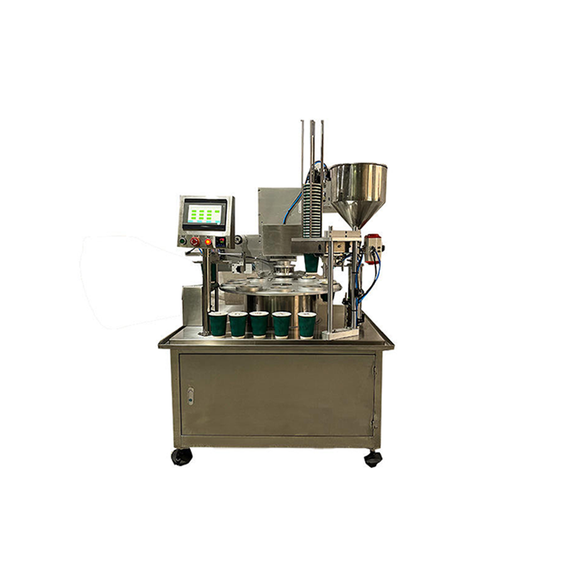 The automatic cup filling and sealing machine ensures consistent filling volume for each cup.