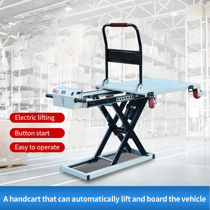 Small portable handling platform equipped with a scissor lift and a simple control panel