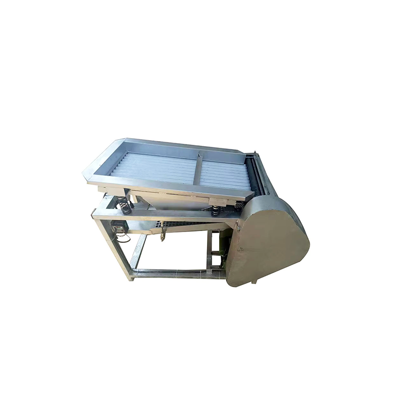 Commercial stainless steel pea sheller preserves the integrity of the peas.