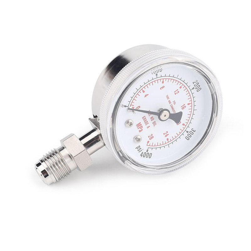 Stainless steel 1/4" axial gauge multi-angle view.