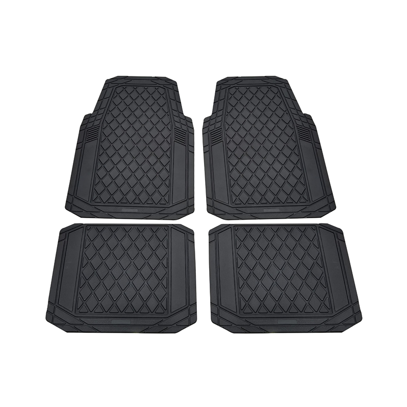 The PVC car mat 4-piece set fits under the seats and foot space of most car models.