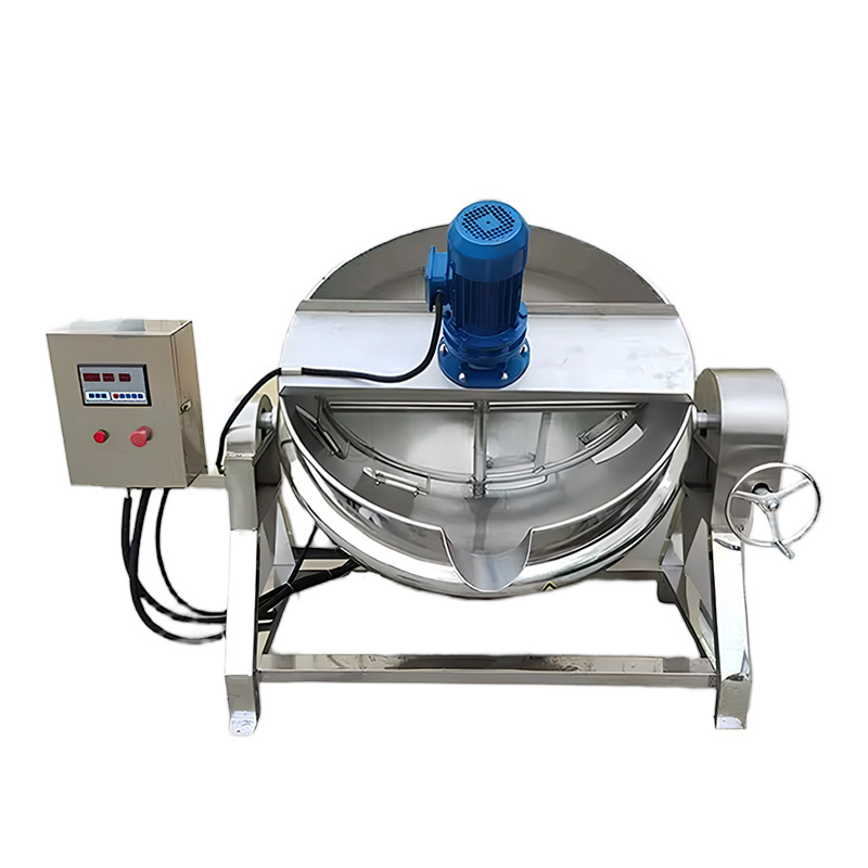 Interior details of a stainless steel mixer for food sauces.