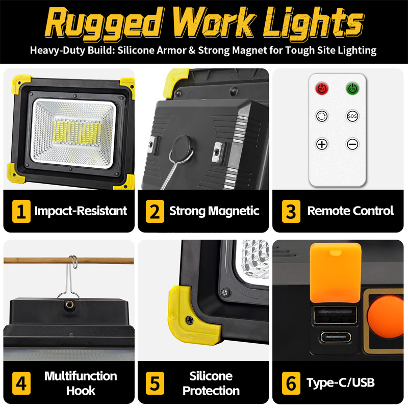 Detailed images showing the advantages of work lights.