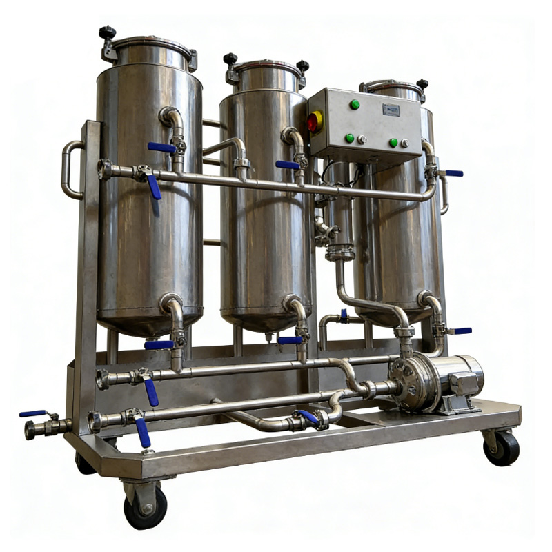 Front view of 150L mobile automatic CIP system on trolley
