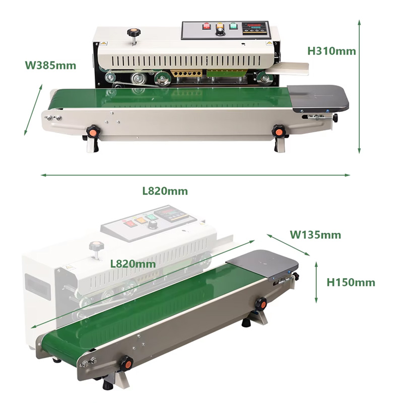 Dimensions of a horizontal continuous sealing machine.