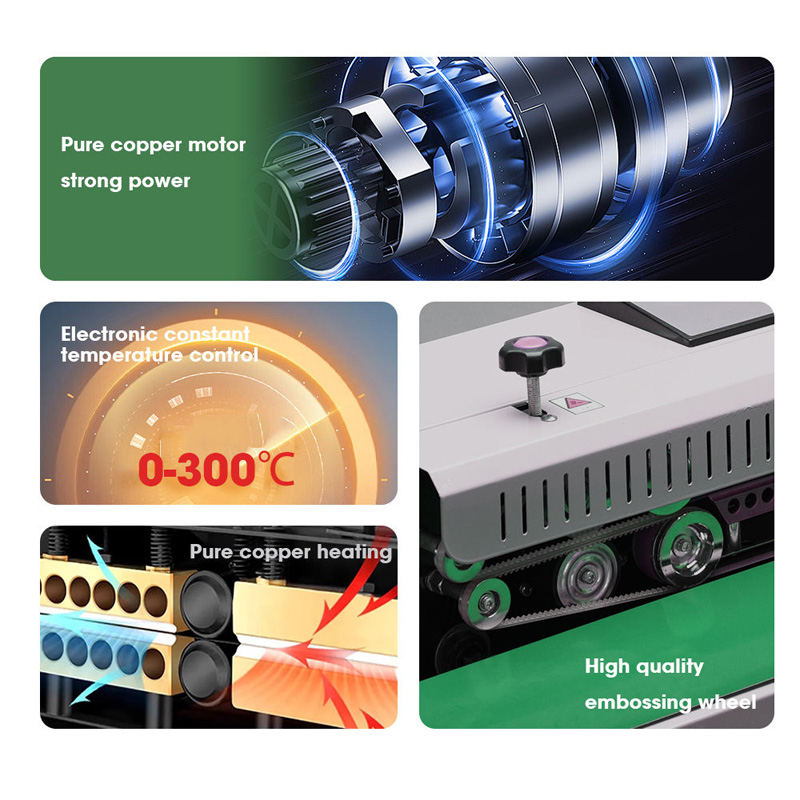 Close-up details of the automatic sealing machine.