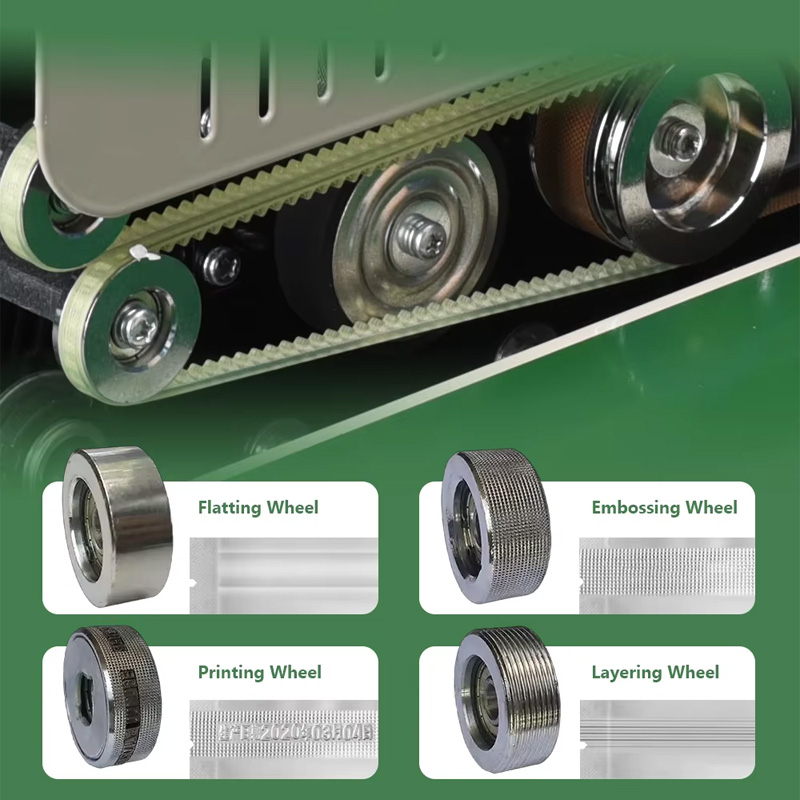 Details of sealing styles from continuous sealing equipment.