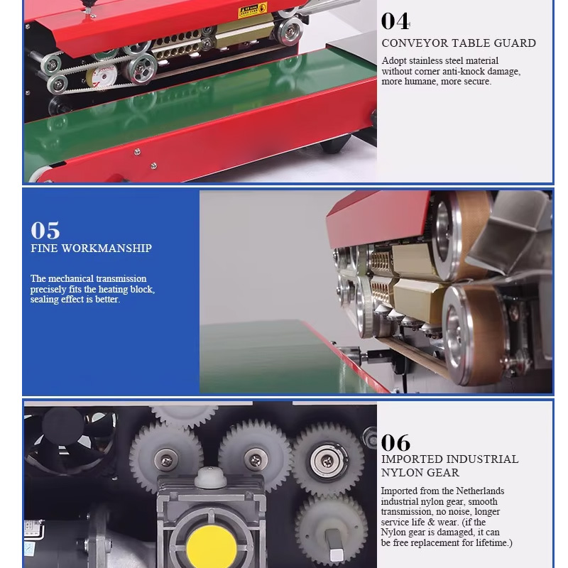 Features of a durable continuous sealing machine.