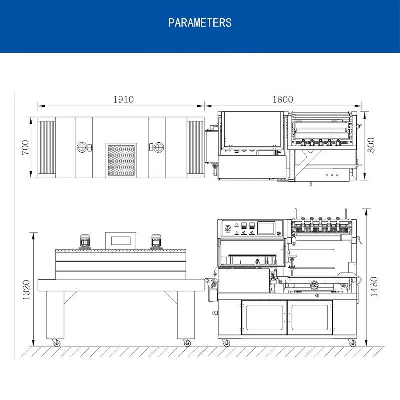 Dimensioning of high-speed heat shrink packaging machine.
