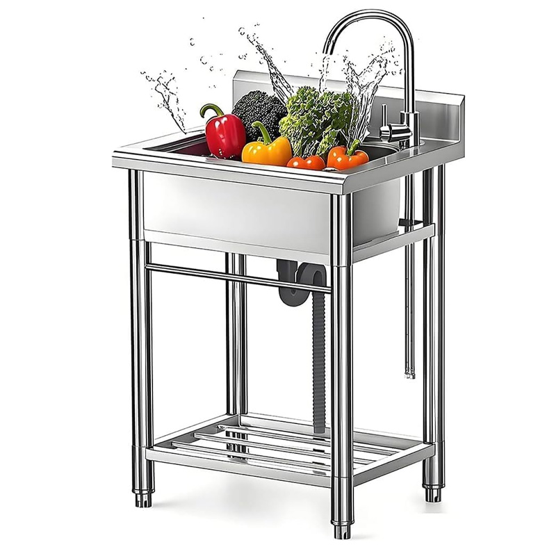 Freestanding commercial sink with single bowl for outdoor use