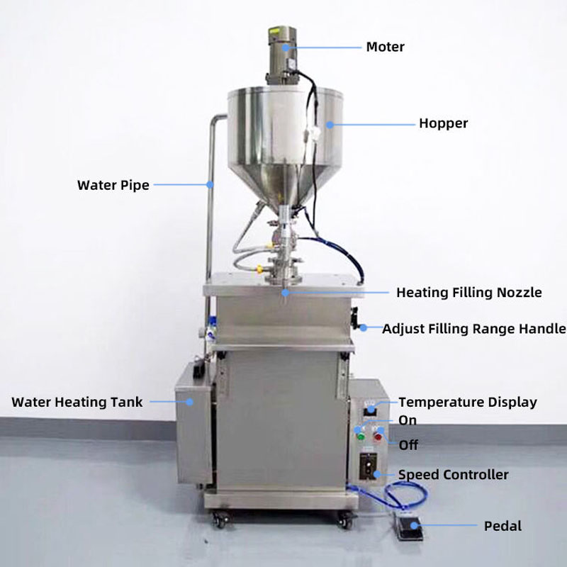 Vertical hot filler with heating hopper system