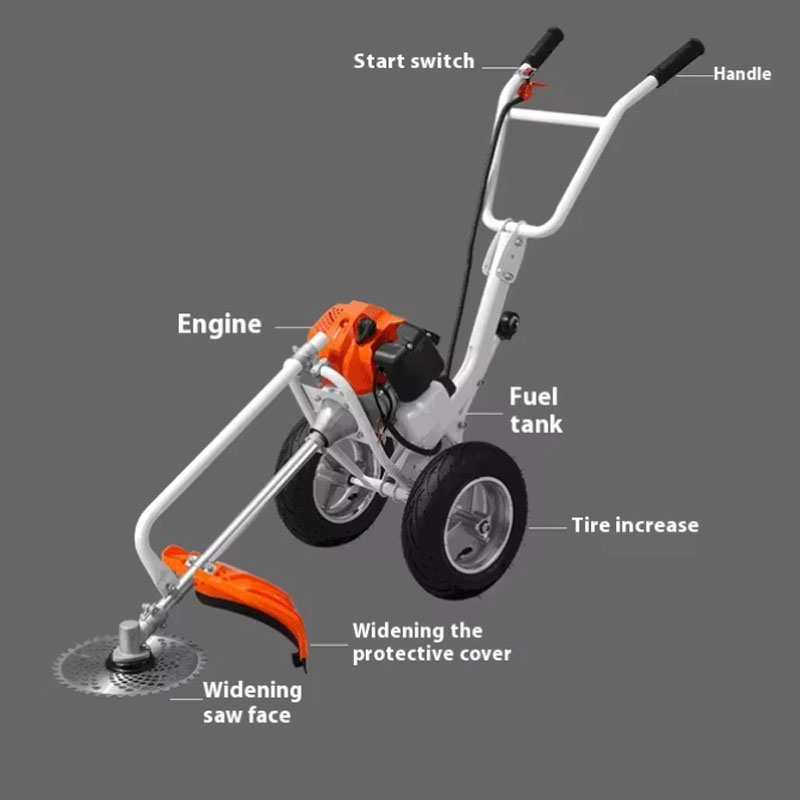 Push wheel gasoline mower for easy yard maintenance