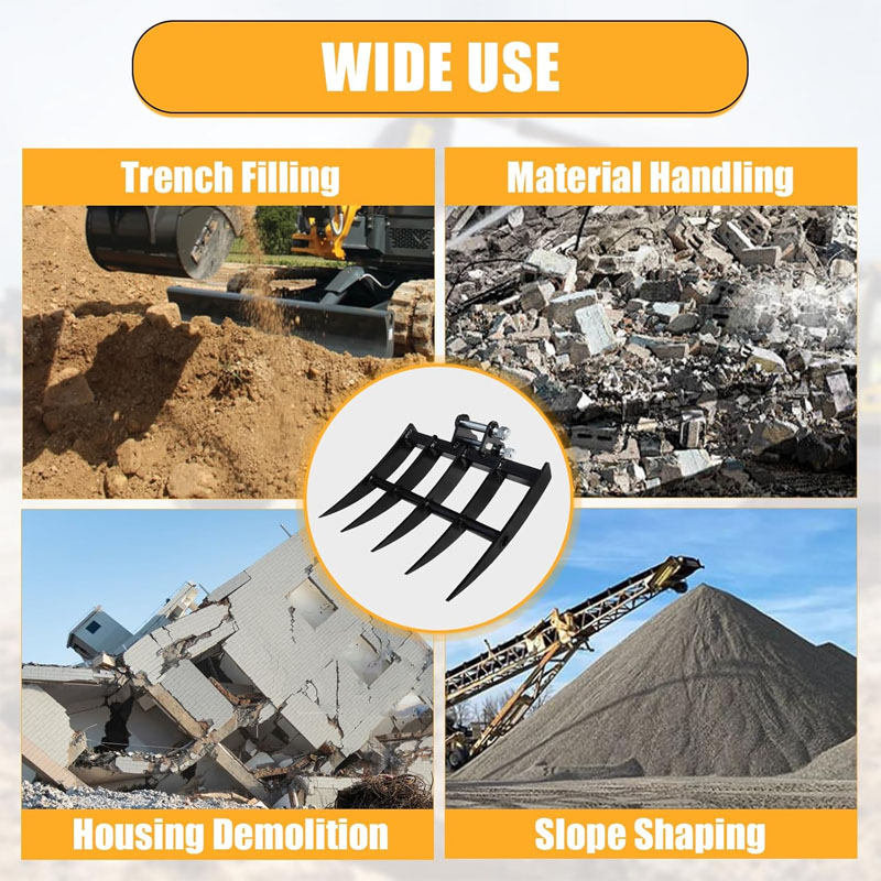 Reinforced excavator rake attachment for landscaping tasks