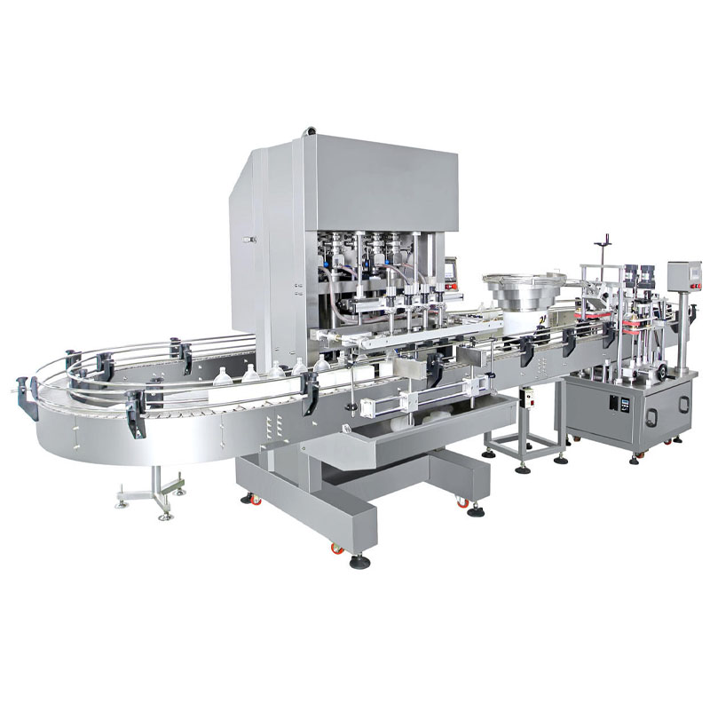 4-head automatic detergent filling line for shampoo bottles